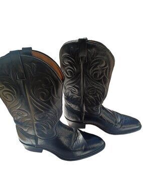 Men's Black Leather Cowboy Boots, Vintage 1990s, Mexico,  Size 12